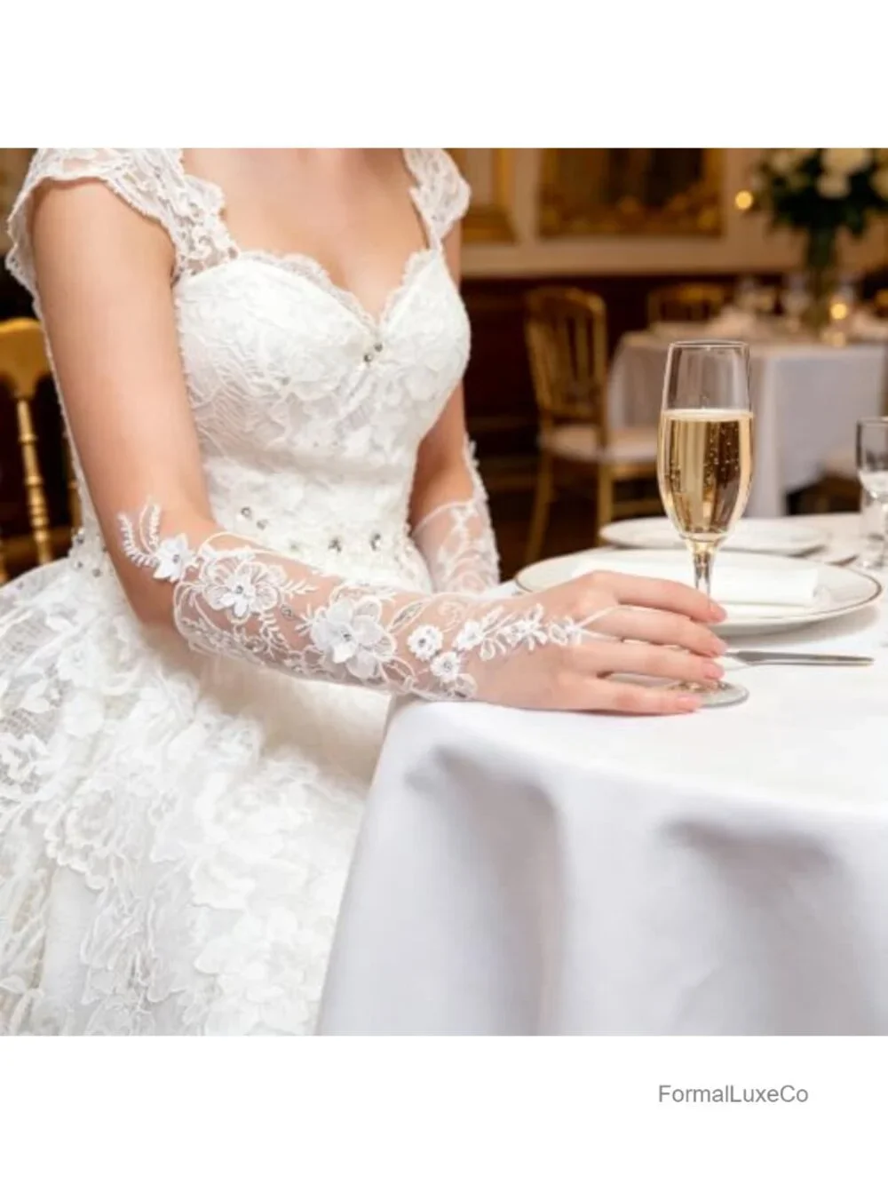 Fingerless Lace Gloves with 3D Floral Design for Wedding